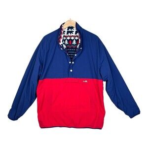 Chubbies Jacket Mens XL Blue Red Reversible Fleece Anorak Fair Isle Ski Bears